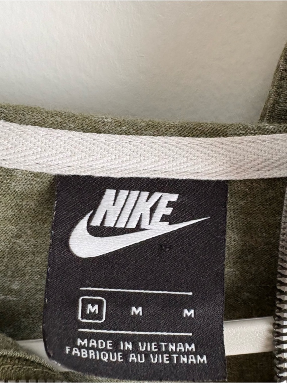 Nike Olive Green Zip Hoodie with Black and Cream Shoulder Stripes - Picture 3 of 4
